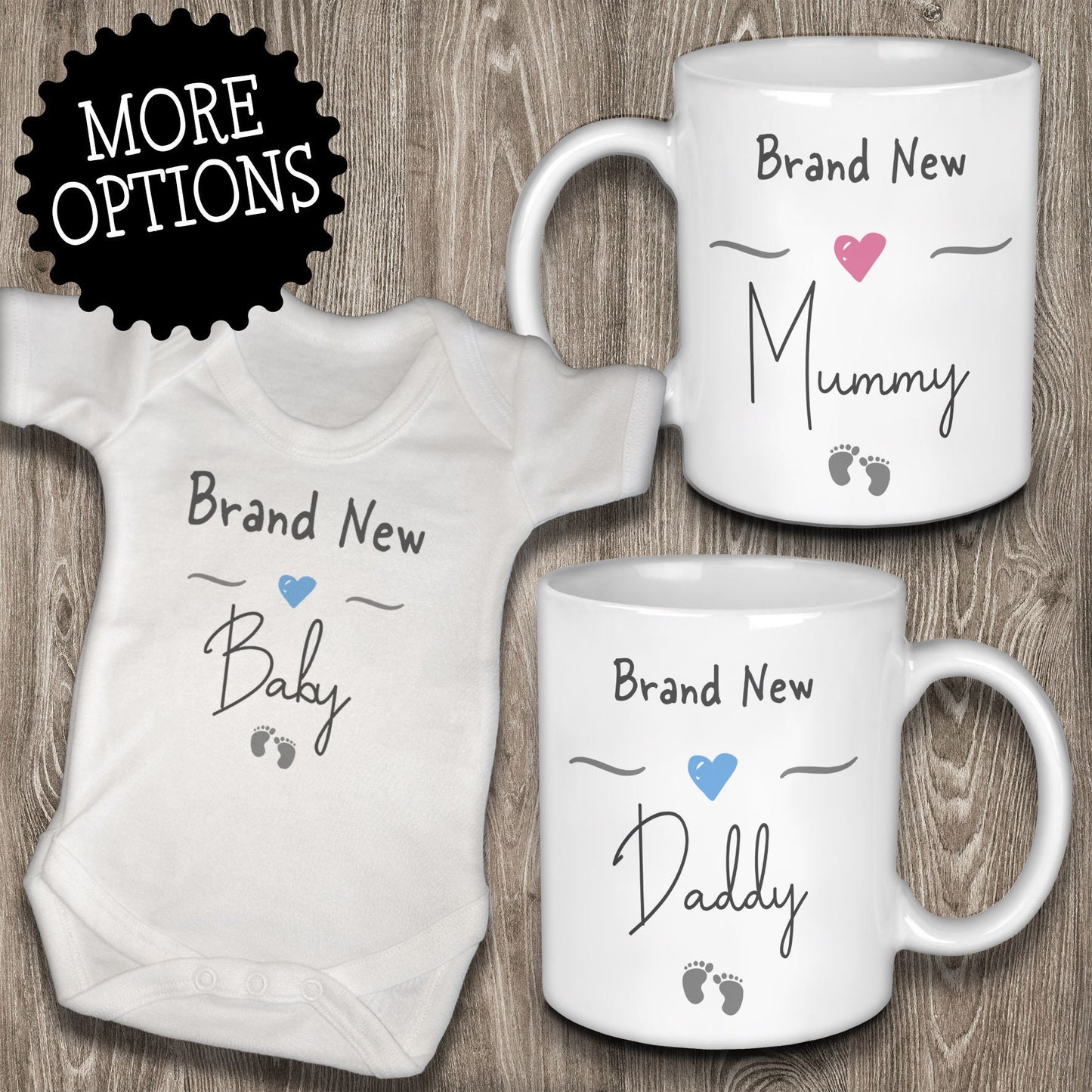 Brand New Mummy and Daddy Mugs with Matching Brand New Baby Vest