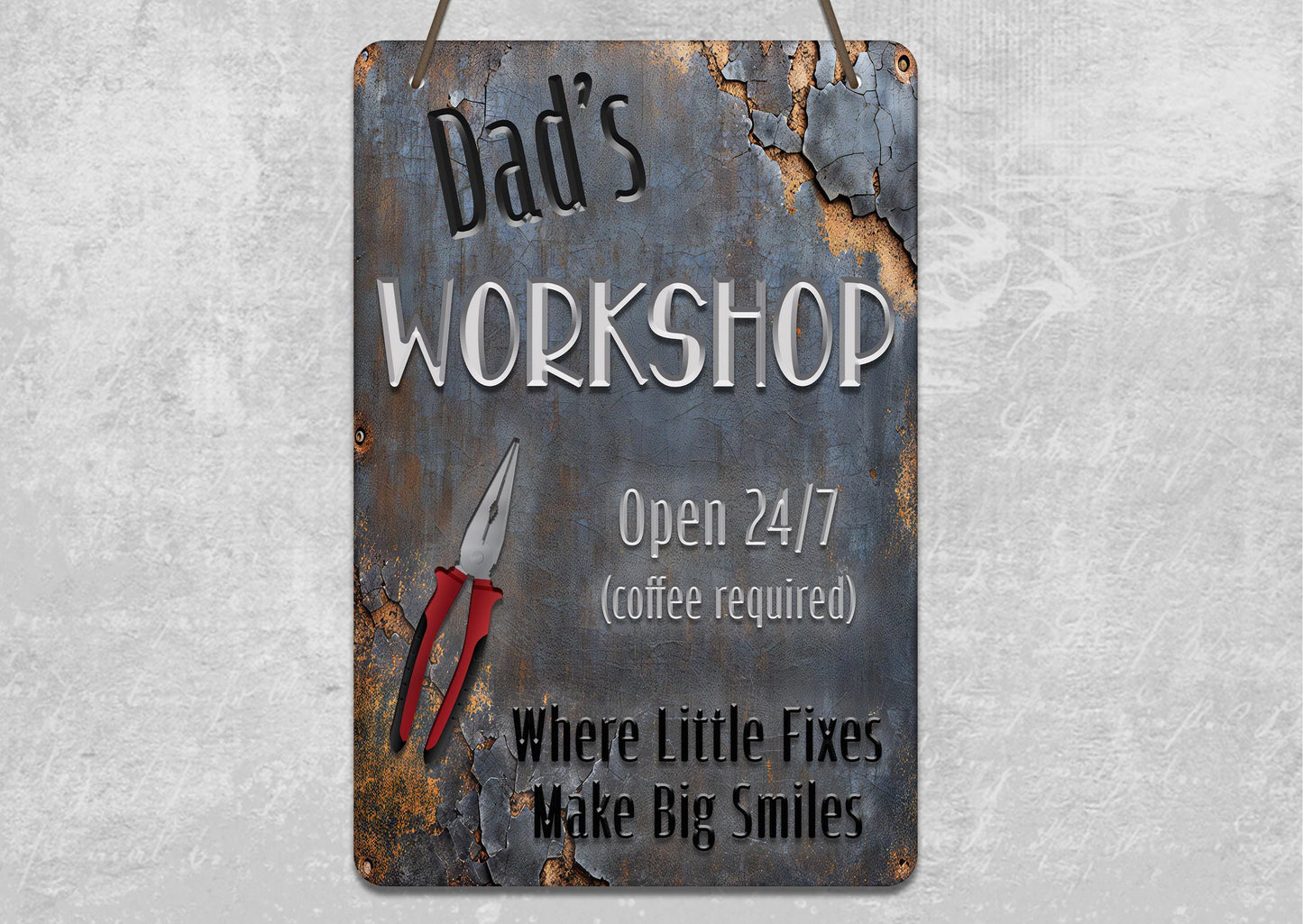Dad's Workshop Sign - Father's Day Gift - Personalised Metal Garage Sign