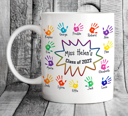 Personalised School Teacher Handprints Mug - Leaving Present or Retirement Gift for College University Teacher