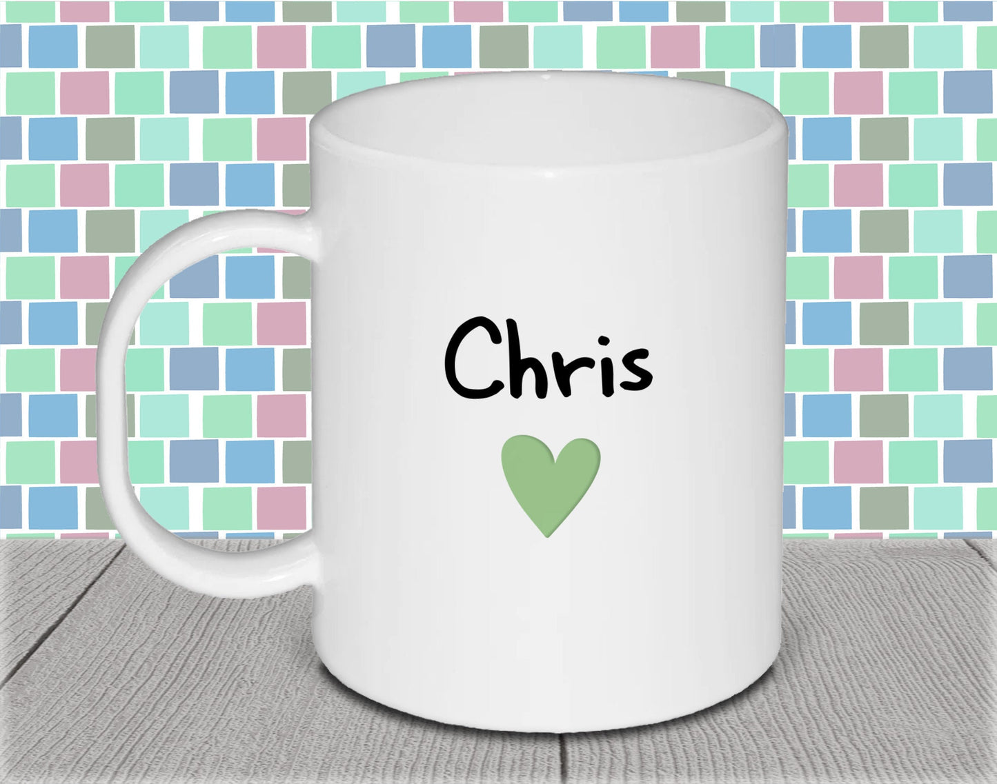 Personalised Kid's Name Polymer Mug for Birthday Gift - Green Heart Cup