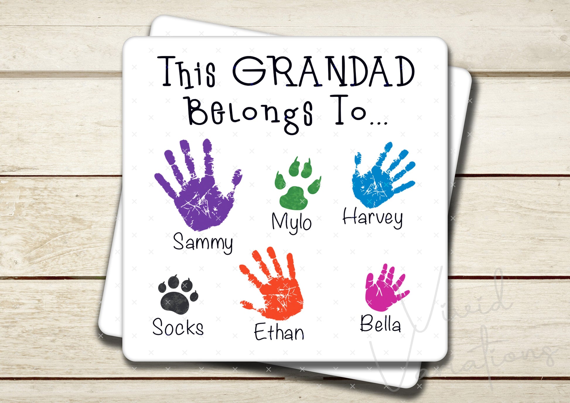 Personalised Grandad Handprints Square Coasters - Father's Day Gift