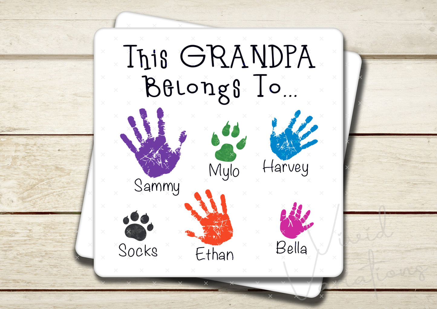 Personalised Grandpa Handprints Square Coasters - Father's Day Gift