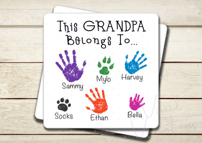 Personalised Grandpa Handprints Square Coasters - Father's Day Gift