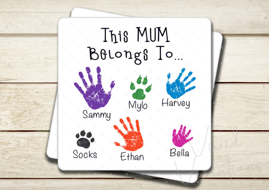 Personalised Mum Handprints Square Coasters - Mother's Day Gift