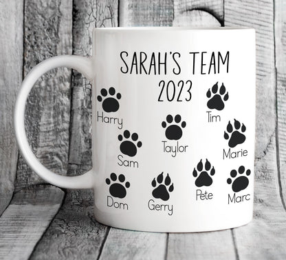 Personalised Work Teams Paw Print Mug - Vet Leaving Gift