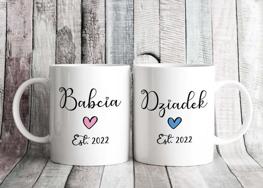 Babcia Dziadek Est DATE Polish Grandad & Grandma Mugs - Mother's Father's Day Gift