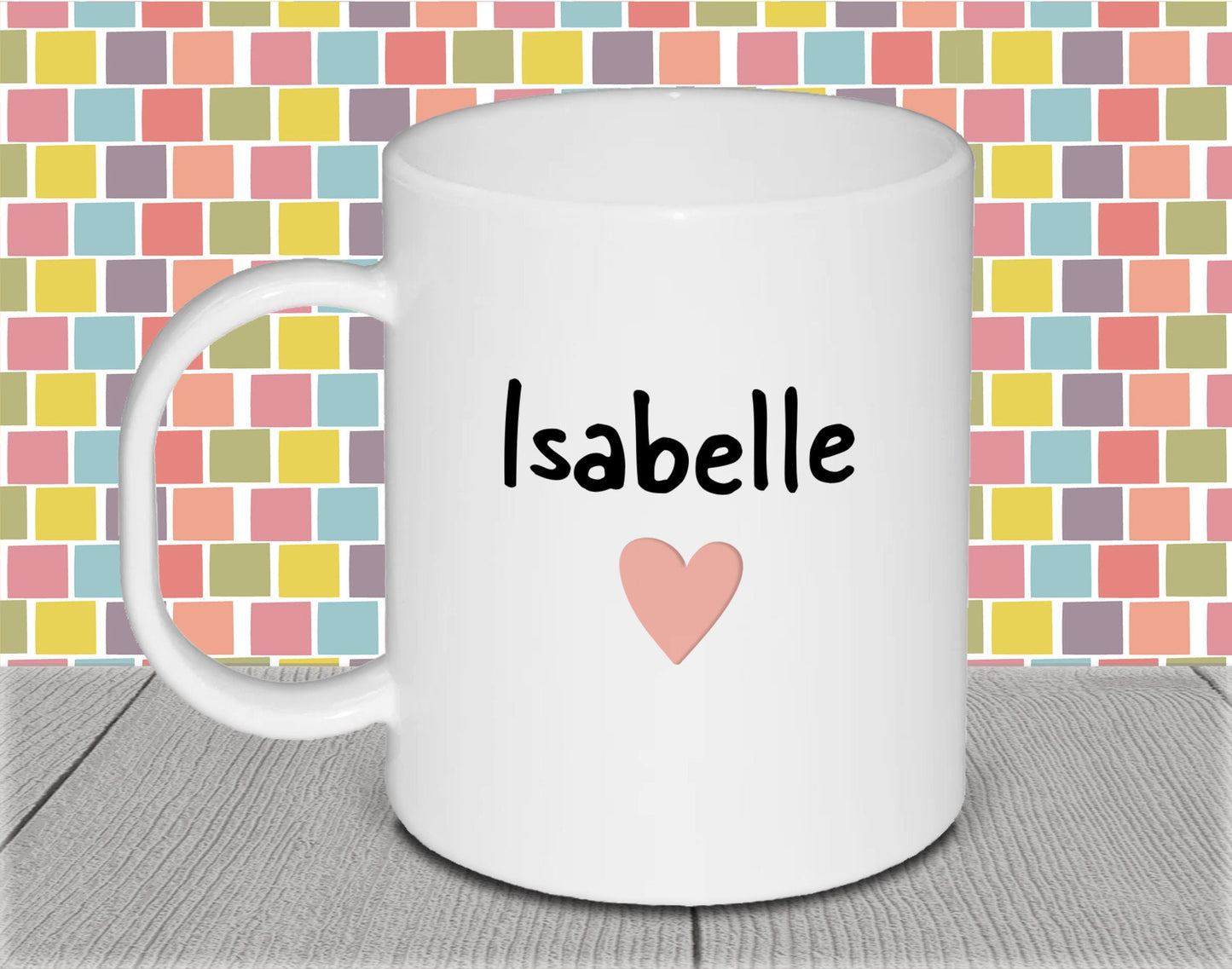 Personalised Kid's Name Polymer Mug for Birthday Gift - Pink Heart Cup