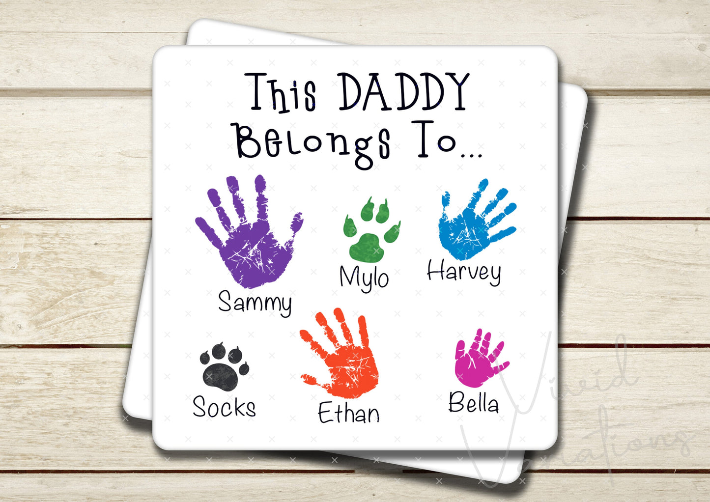 Personalised This Daddy Belongs To Handprints Coaster - Father's Day Gift