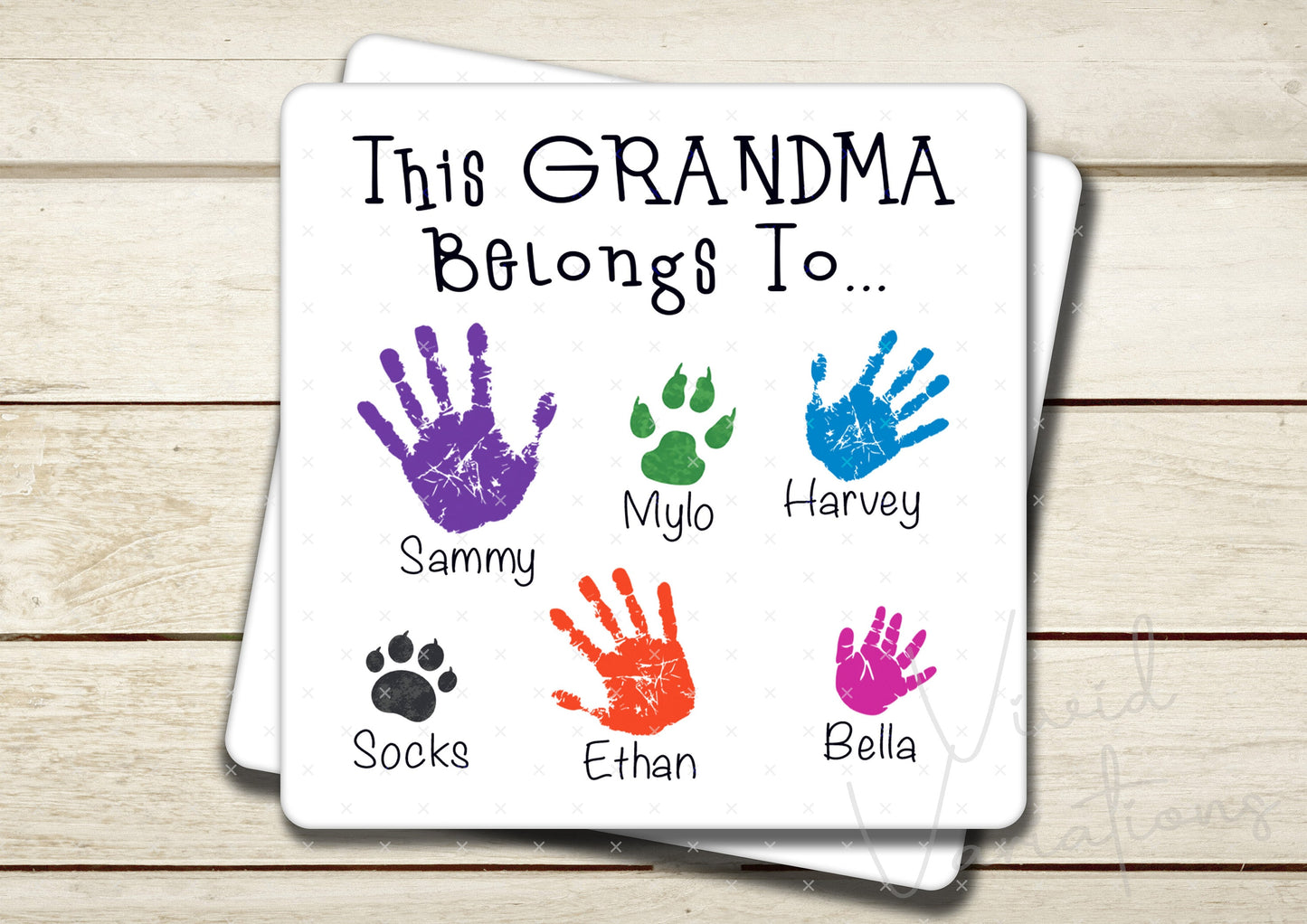 Personalised Grandma Handprints Square Coasters - Mother's Day Gift