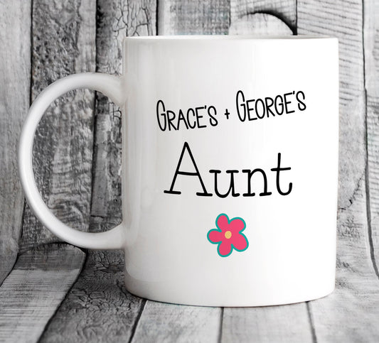 Personalised Kid's Names Aunt Flower Mug - Mother's Day Gift from Niece or Nephew