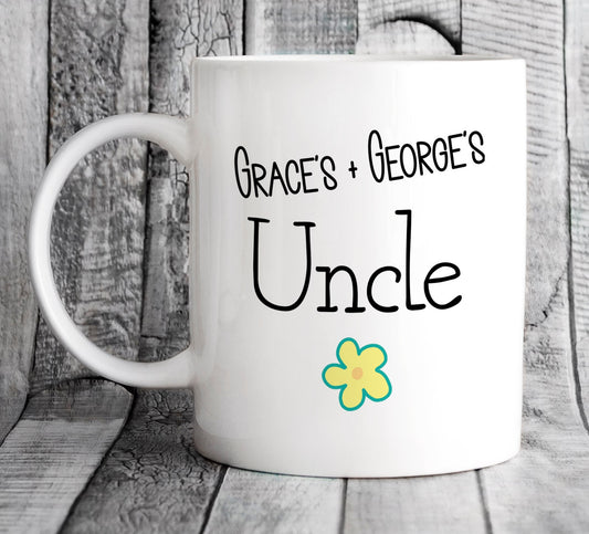 Personalised Kid's Names Uncle Flower Mug - Father's Day Gift from Niece or Nephew