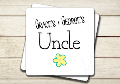 Personalised Kid's Names Uncle Square Ceramic Coaster - Father's Day Gift