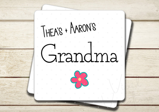 Personalised Kid's Names Grandma Square Ceramic Coaster - Mother's Day Gift