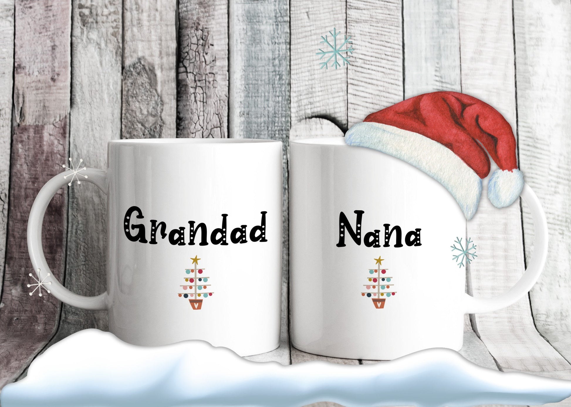 Grandad & Nana Christmas Tree Mugs - Gift for Grandma and Grandpa