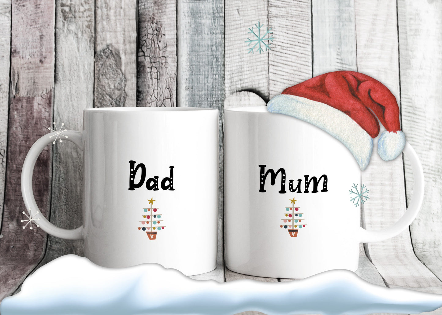 Dad & Mum Christmas Tree Mugs - Xmas Gift for Parents