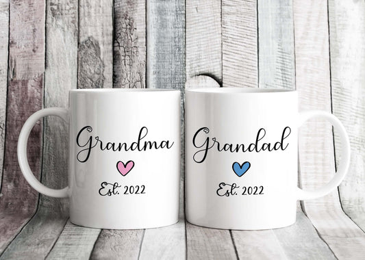 Grandad and Grandma Est DATE Mugs - Mother's Father's Day Gift