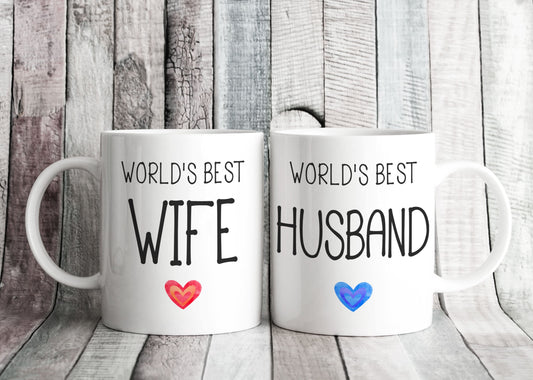 World's Best Husband & Wife Mugs - Valentine's Day, Anniversary, or Wedding Gift