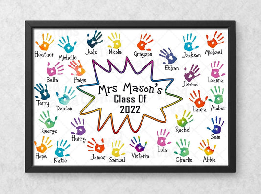 Personalised School Teacher Handprints Print - Leaving Present or Retirement Gift for College University Teacher or Student