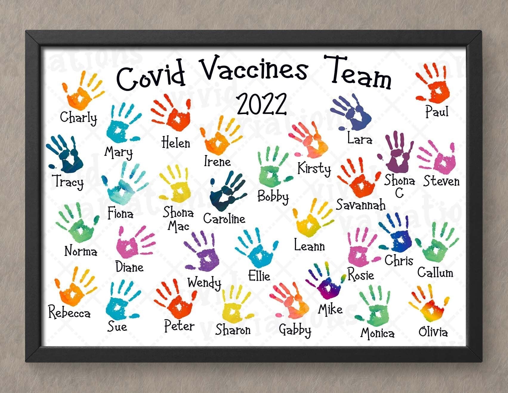 Personalised Work Team Handprints Wall Print - Teacher Leaving or Retirement Gift