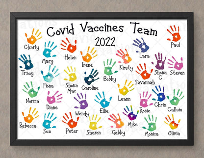 Personalised Work Team Handprints Wall Print - Teacher Leaving or Retirement Gift