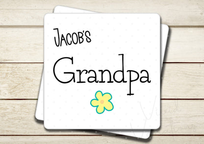 Personalised Kid's Names Grandpa Square Ceramic Coaster - Father's Day Gift