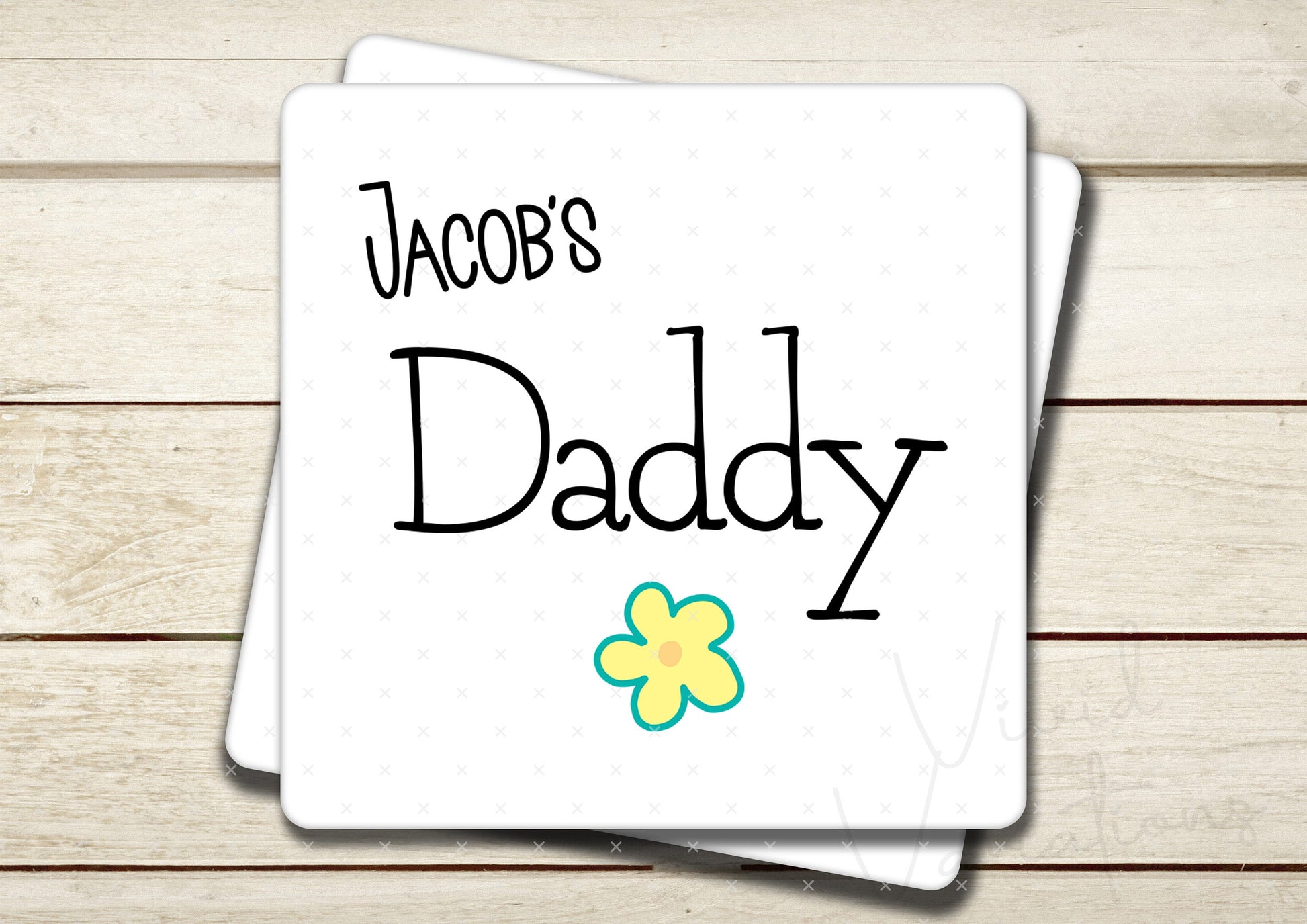 Personalised Kid's Names Daddy Square Ceramic Coaster - Father's Day Gift