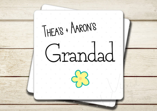 Personalised Kid's Names Grandad Square Ceramic Coaster - Father's Day Gift