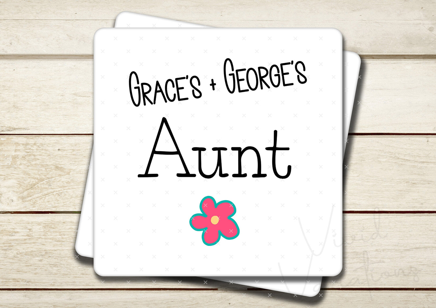 Personalised Kid's Names Aunt Square Ceramic Coaster - Mother's Day Gift