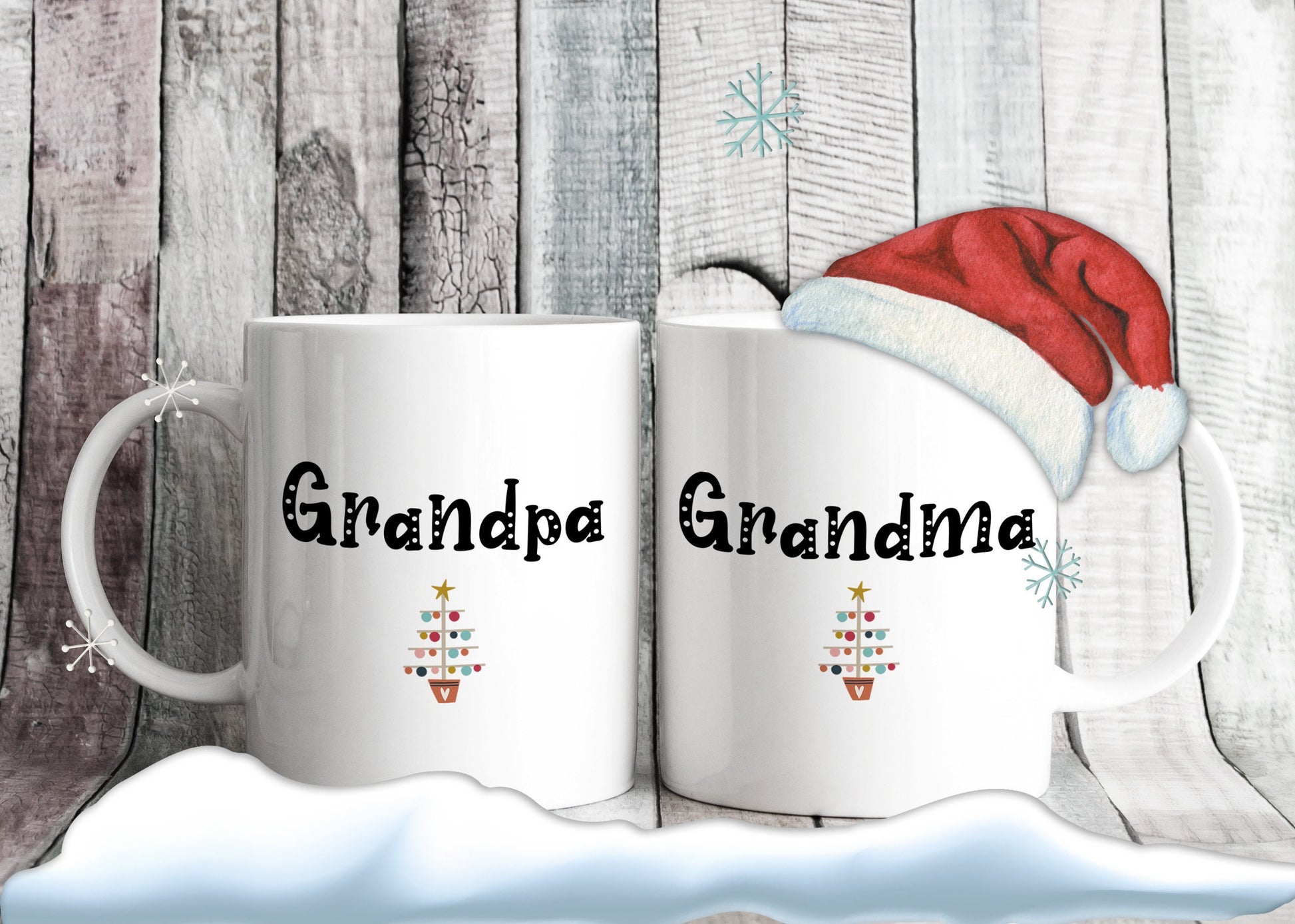 Grandad & Nana Christmas Tree Mugs - Gift for Grandma and Grandpa