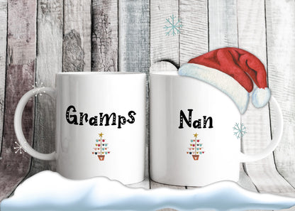 Grandad & Nana Christmas Tree Mugs - Gift for Grandma and Grandpa