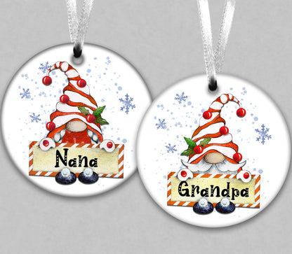 Personalised Nana & Grandpa Ceramic Christmas Tree Ornaments - Xmas Gnome