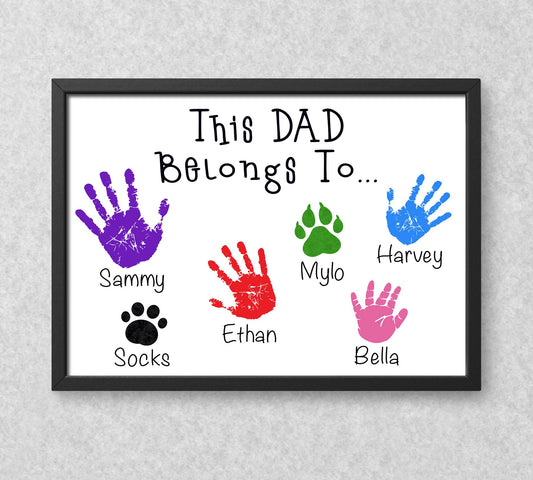 Personalised Handprints This Dad Belongs To... Print - Birthday Present