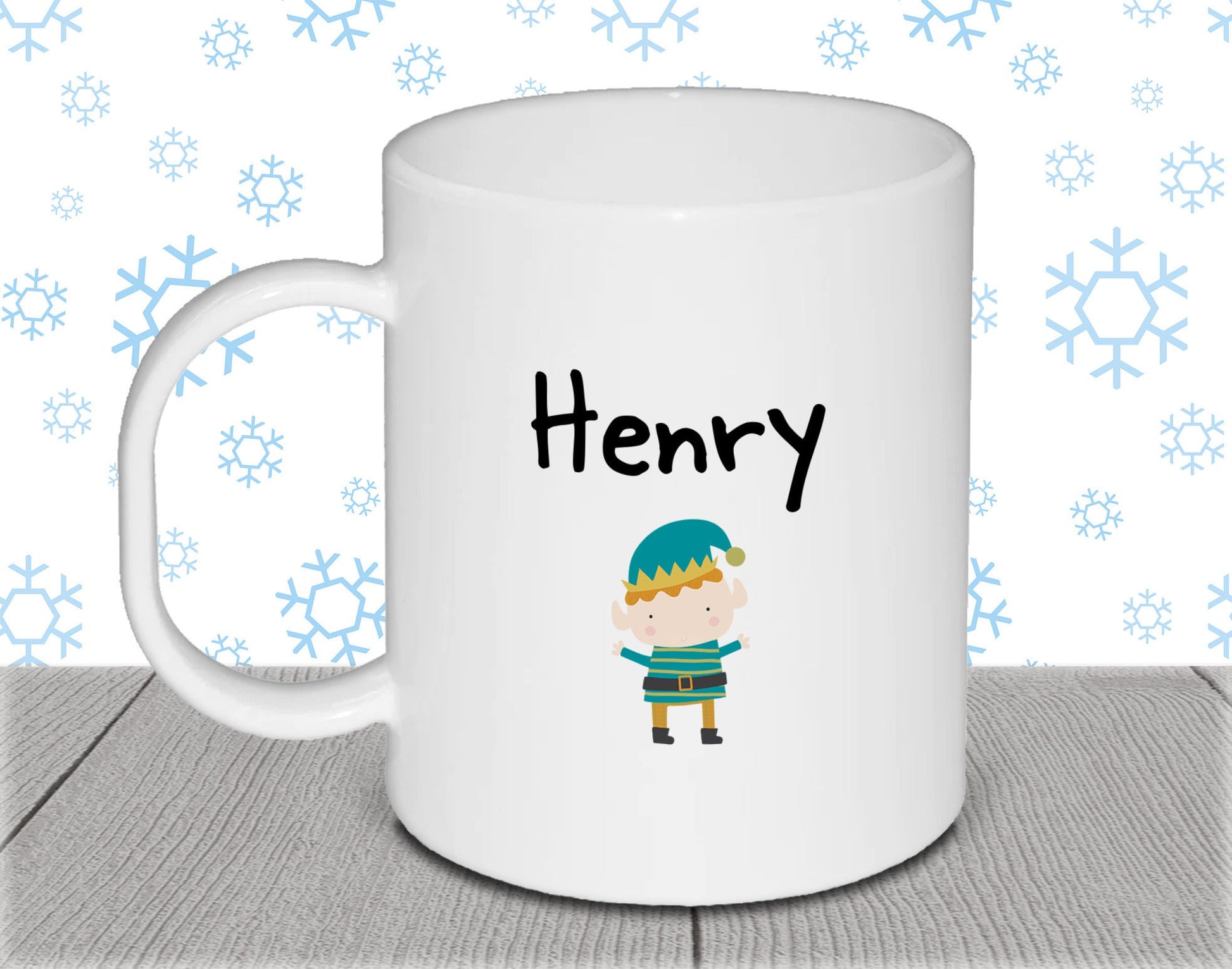 Personalised Kid's Name Christmas Polymer Mug with Boy Elf - Stocking Filler Gift Gift