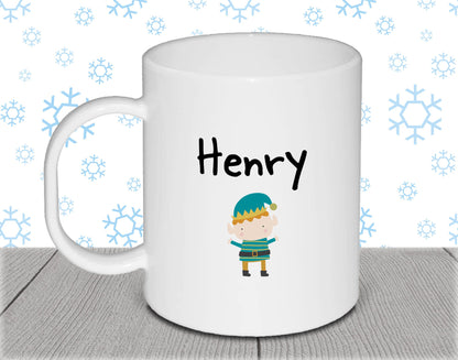 Personalised Kid's Name Christmas Polymer Mug with Boy Elf - Stocking Filler Gift Gift