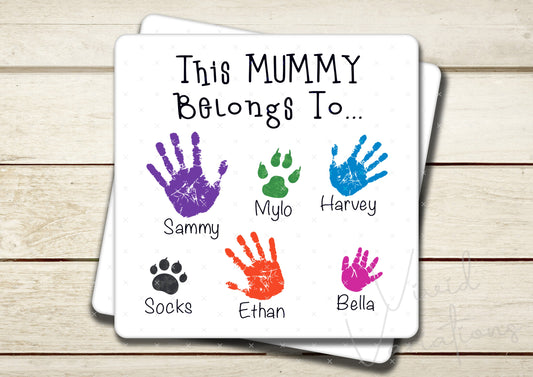 Personalised This Mummy Belongs To Handprints Coaster - Mother's Day Gift