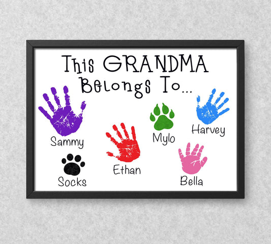 Personalised Handprints This Grandma Belongs To... Print - Birthday Present