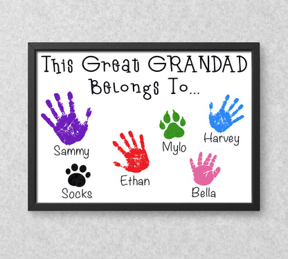 Personalised Handprints This Great Grandad Belongs To... Print - Birthday Present