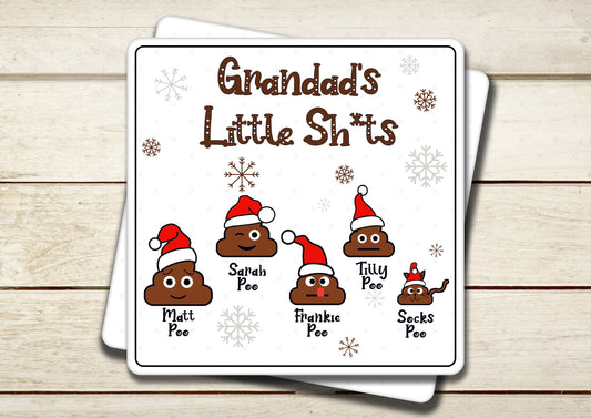 Personalised Grandad's Little Sh*ts Ceramic Coaster - Funny Christmas Present for Grandpa