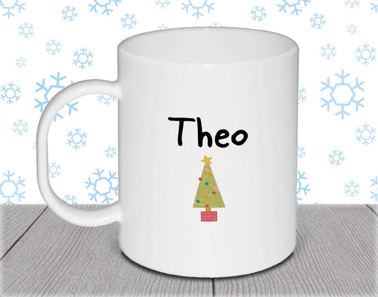 Personalised Kid's Name Christmas Polymer Mug with Christmas Tree - Stocking Filler Gift Gift