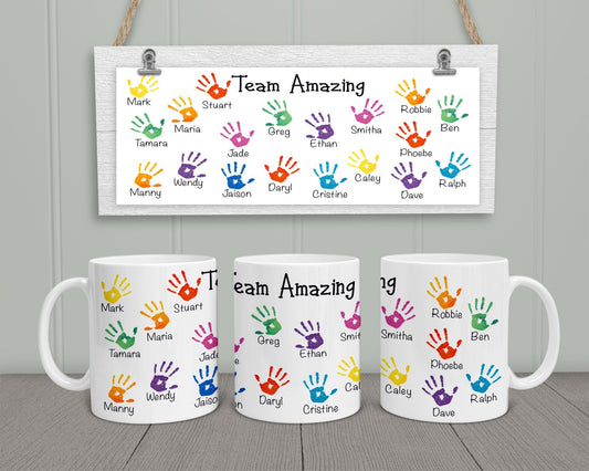 Personalised Handprints Mug for Employees, Christmas Gift for Staff Members, Xmas Present for Work Teams