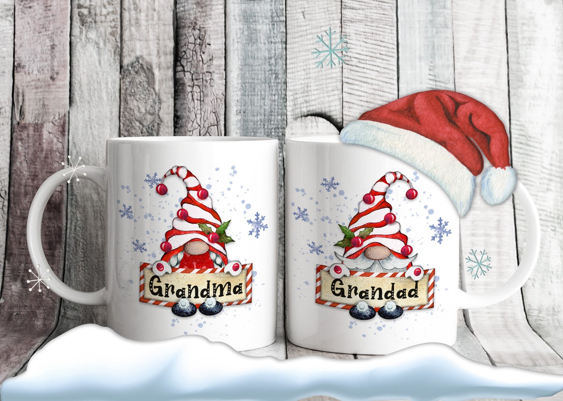 Personalised Christmas Gnomes Grandma & Grandad Mugs - Stocking Filler Gift