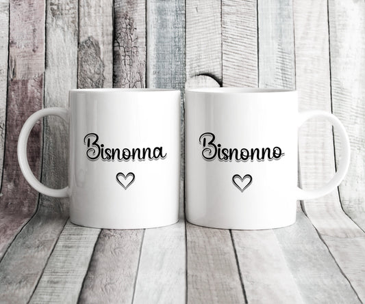 Bisnonna & Bisnonno Matching Mug Set - Italian Great Grandparents Gift for Anniversary, Birthday or Christmas Gift