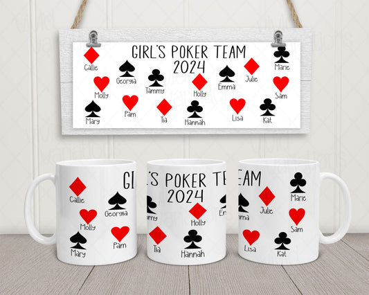 Personalised Girl's Poker Night Team Mug - Playing Cards Gift