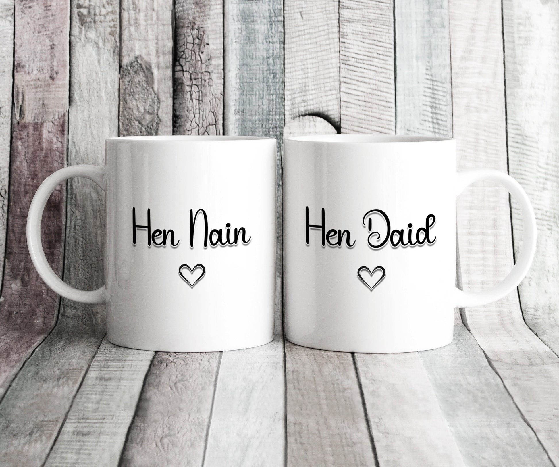 Hen Nain and Hen Daid Welsh Great Grandma & Great Grandad Mugs - Personalised Pregnancy Reveal Present