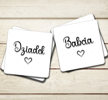 Babcia & Dziadek Polish Grandad and Grandma Coasters for Anniversary, Birthday, Mother's Day or Father's Day Gift - Pregnancy Reveal