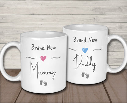 Brand New Mummy and Daddy Mugs with Matching Brand New Baby Vest