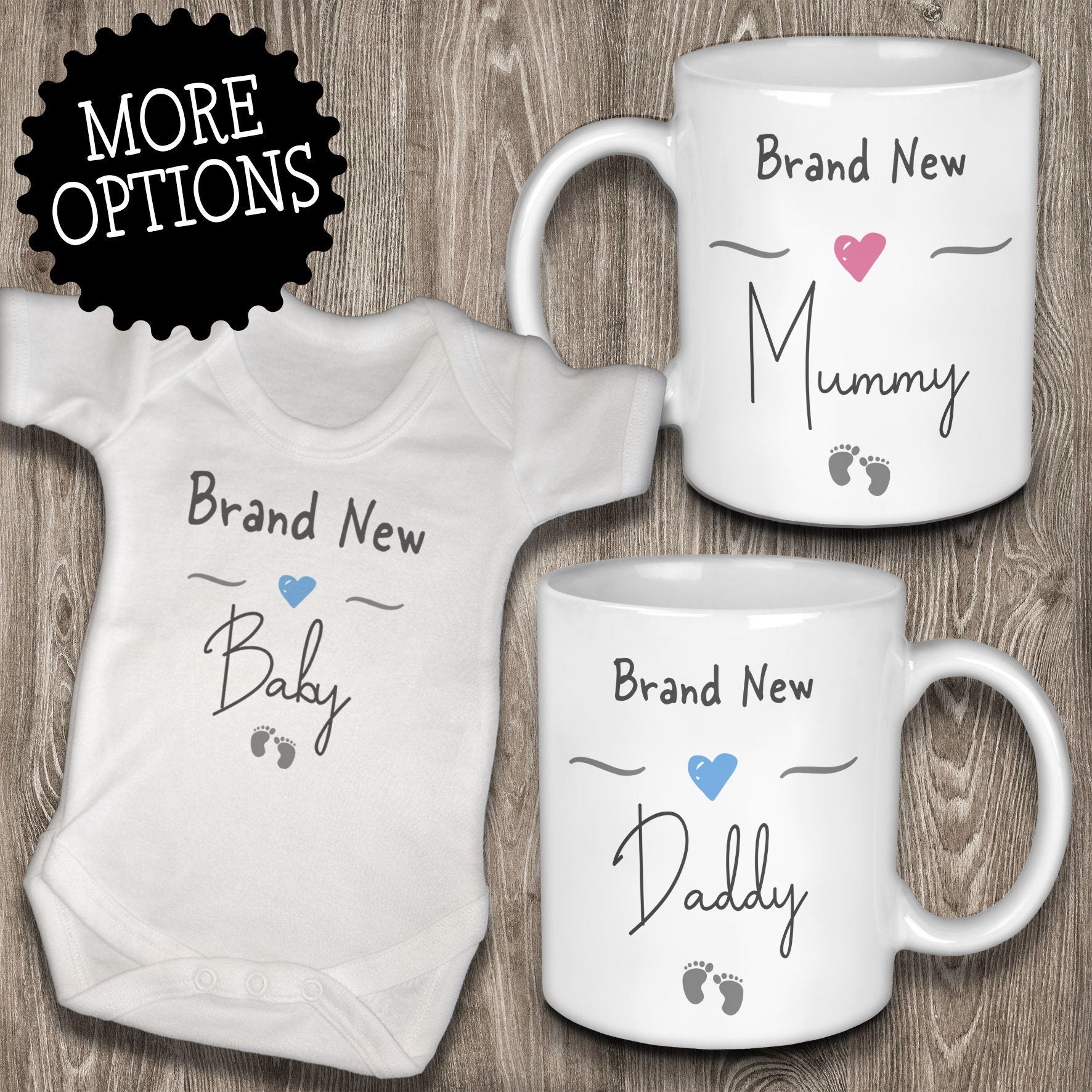 Brand New Mummy and Daddy Mugs with Matching Brand New Baby Vest - Gift for New Parents and Newborn Baby Boy