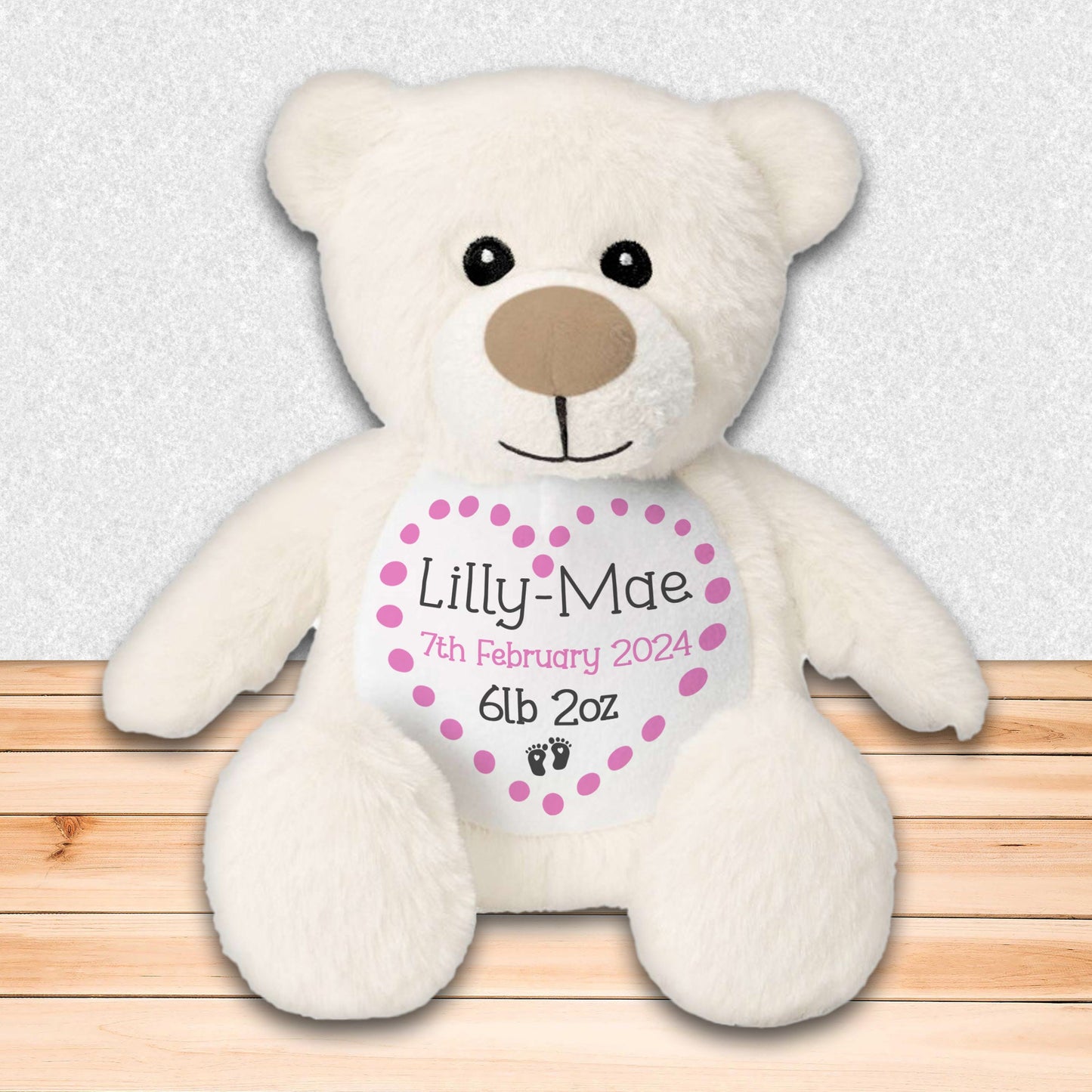 Personalised Teddy Bear for New Baby Gift - Blue Bear with Baby's Name and Stats to Celebrate Birth of Baby Girl