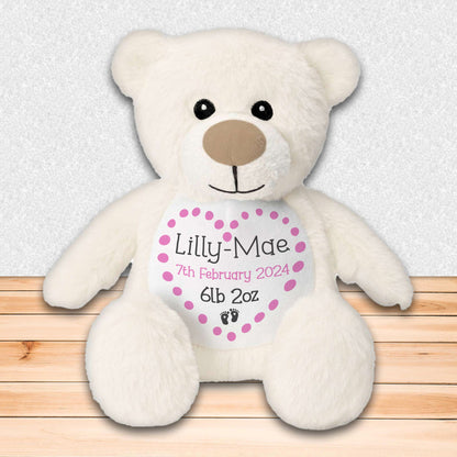 Personalised Teddy Bear for New Baby Gift - Grey Bear with Baby's Name and Stats to Celebrate Birth of Baby Boy