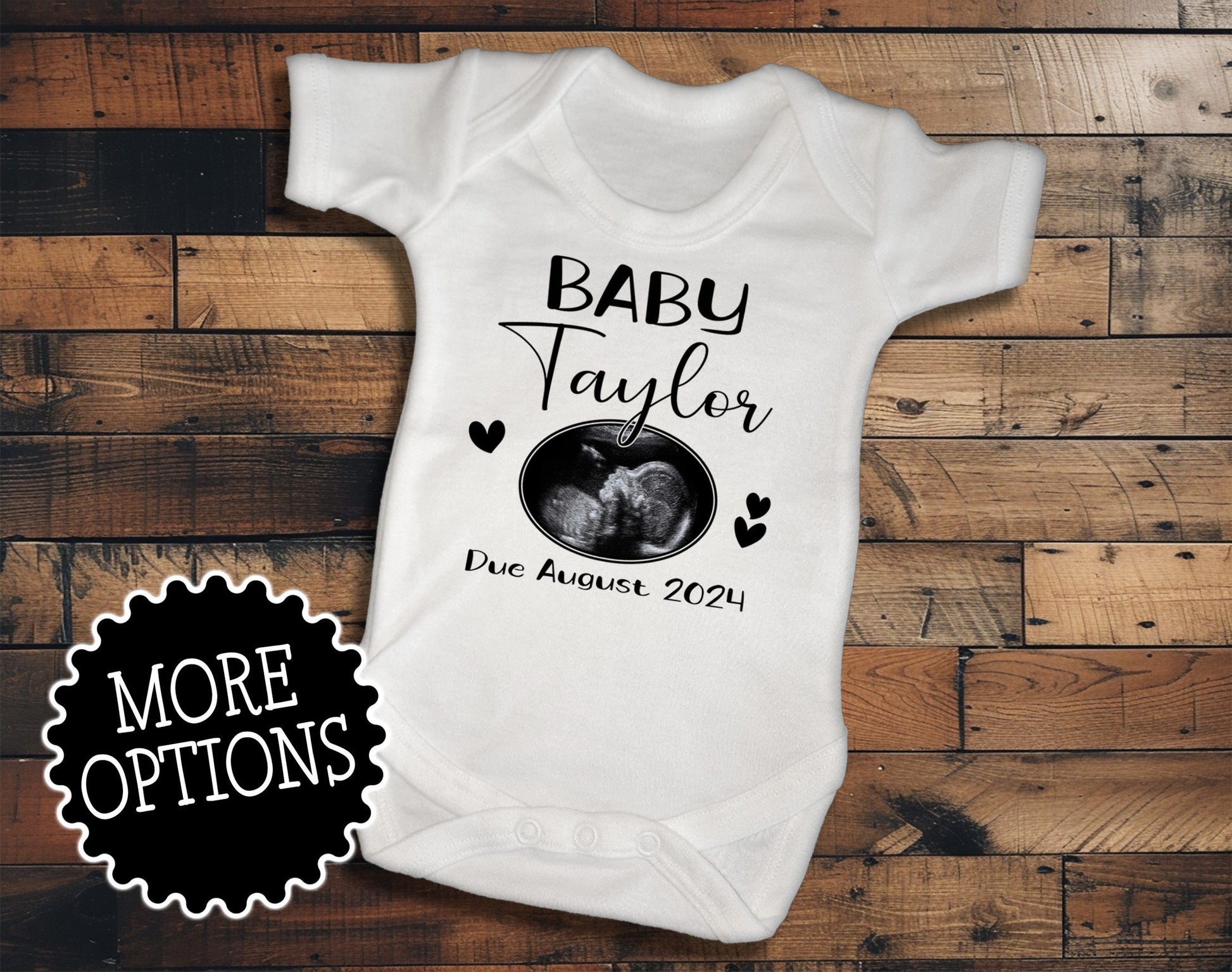 TWINS Pregnancy Announcement Baby Vests, Personalised with Ultrasound Scan Photos, Surname and Due Date